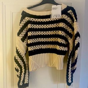 Zara Crochet Striped Cropped Sweater